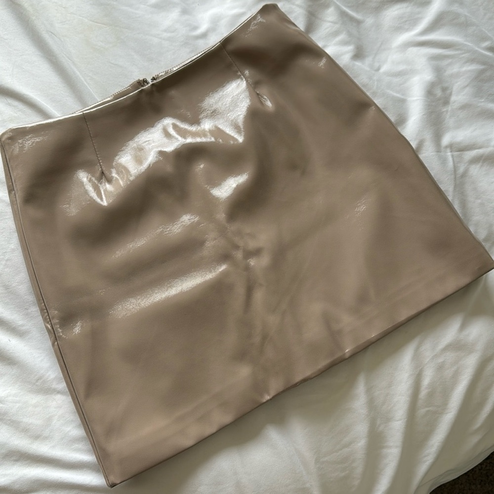 Beige Pleather Mini Skirt